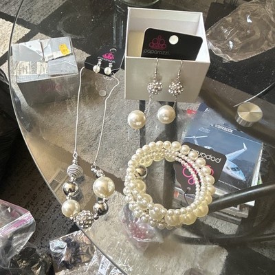 Paparazzi Faux Pearl & Rhinestone Silver-Tone Jewelry Set Signed