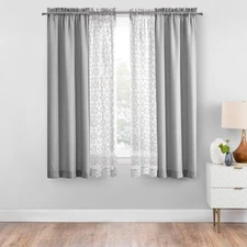 Mainstays Curtain and Sheers Set, 4 Panels, Silver, 27.5" W x 63” L