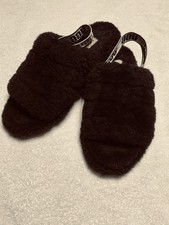 UGG Fluff Yeah Women's Slide Slippers Black Sheepskin Slingback Size 9
