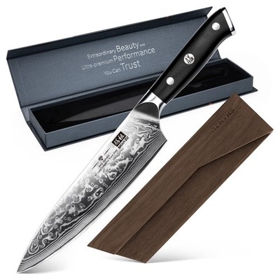 SHAN ZU 8in Japanese Chef Knife VG10 Damascus Steel Kitchen Knife Wood Sheath