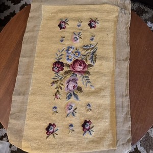 Vintage Floral Needlepoint Panel with Beautiful Rose Bouquet 16”x30”