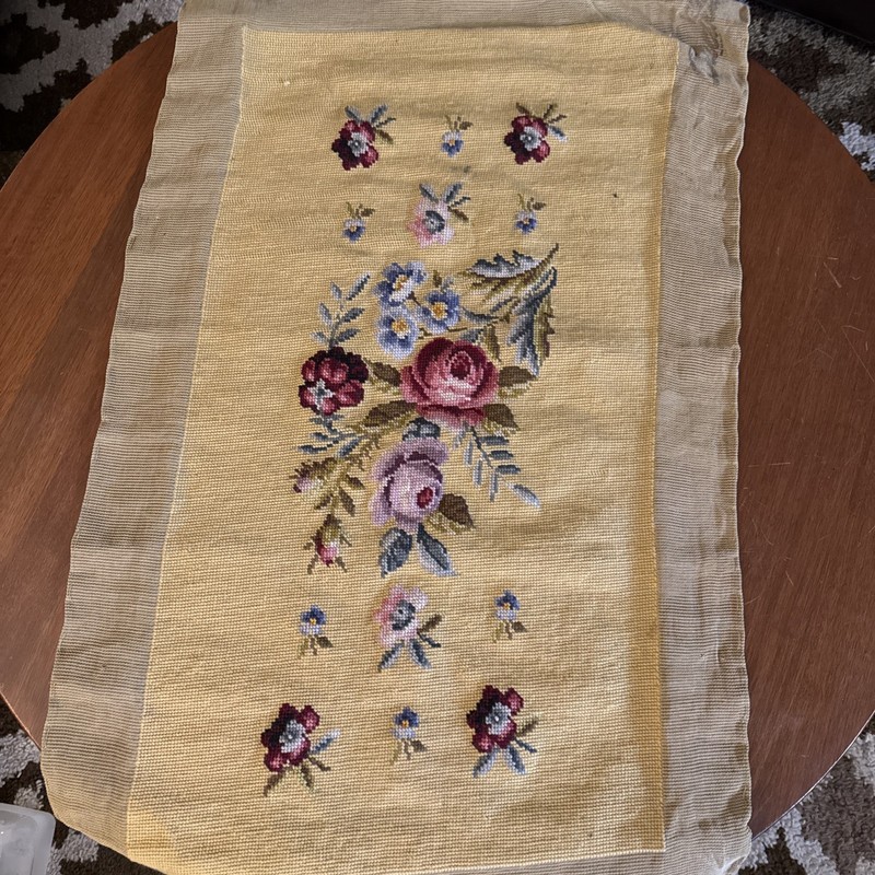 Vintage Floral Needlepoint Panel with Beautiful Rose Bouquet 16”x30”