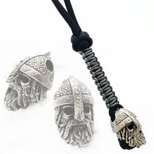Paracord Knife Lanyard with Silver Celtic Viking Skull Paracord Bead Keychain