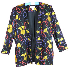 CJ0457 TALBOTS Women's 100 Silk Blazer Jacket 3/4 Sleeve Tasseled Multicolor 6P