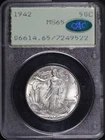 1942 Walking Liberty Half Dollar PCGS MS-65 CAC Old Green Rattler Holder