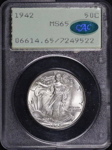 1942 Walking Liberty Half Dollar PCGS MS-65 CAC Old Green Rattler Holder