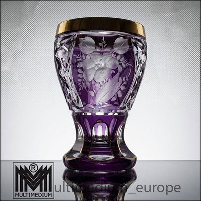 Wittig Crystal Glas Prachtbecher Amethyst Überfangglas Handgeschliffen Goldrand