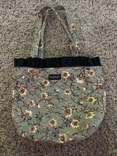 Vintage Longaberger Quilted Floral Tote in Sage Green and Tan