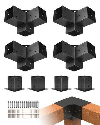 HeavyDuty 3Way Pergola Brackets 4 Pack TShaped 3.5x3.5 Inch RustResistant fo