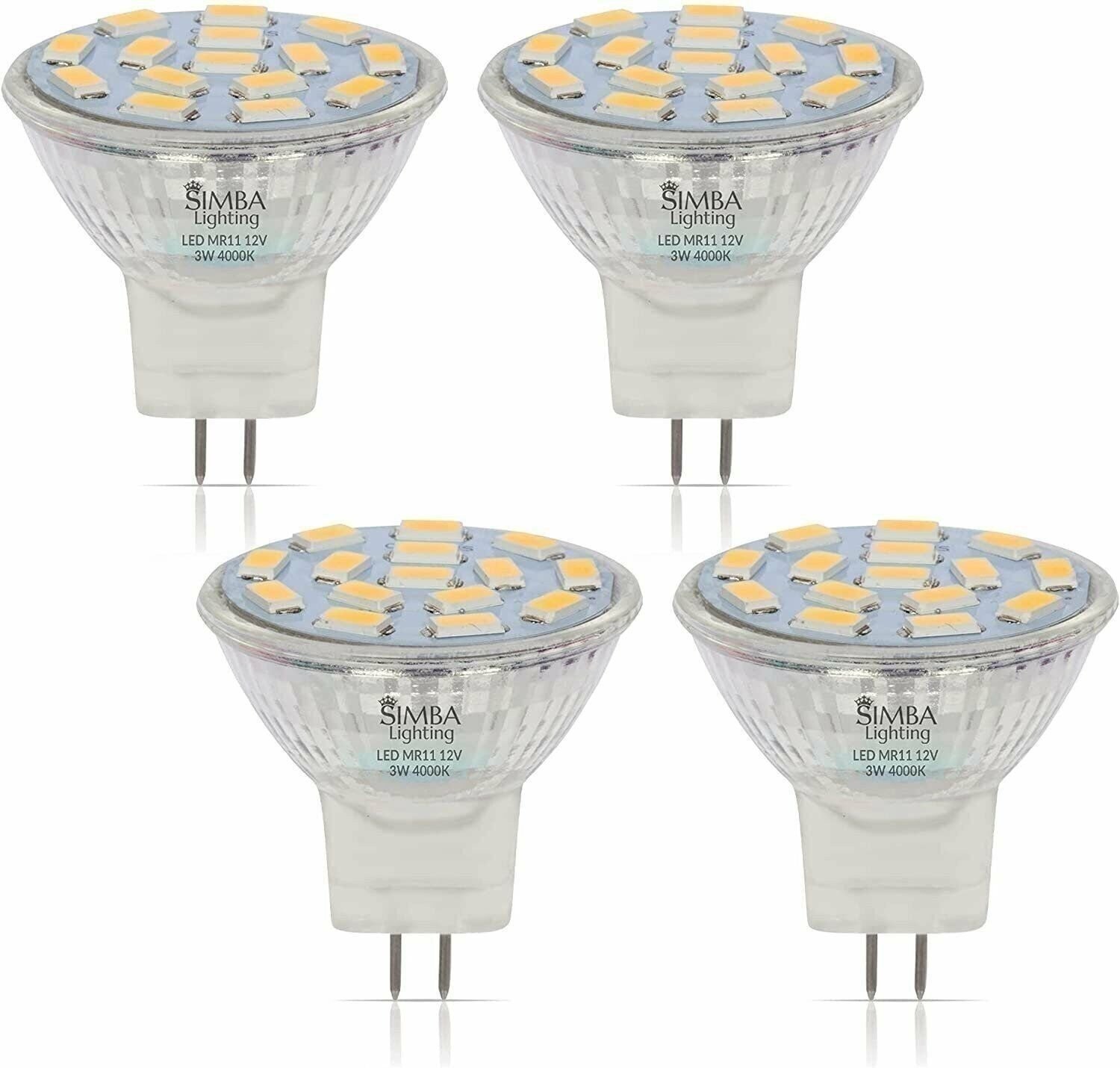 [4 Pack] LED MR11 3W 20W 12V Halogen Replacement GU4 Bi-Pin 