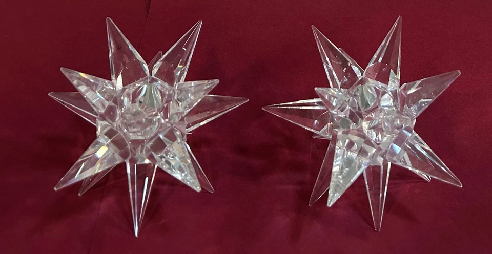 复古 2 件香农水晶 Godinger Moravian Star 蜡烛台玻璃假日 — 第 2/4 张图片