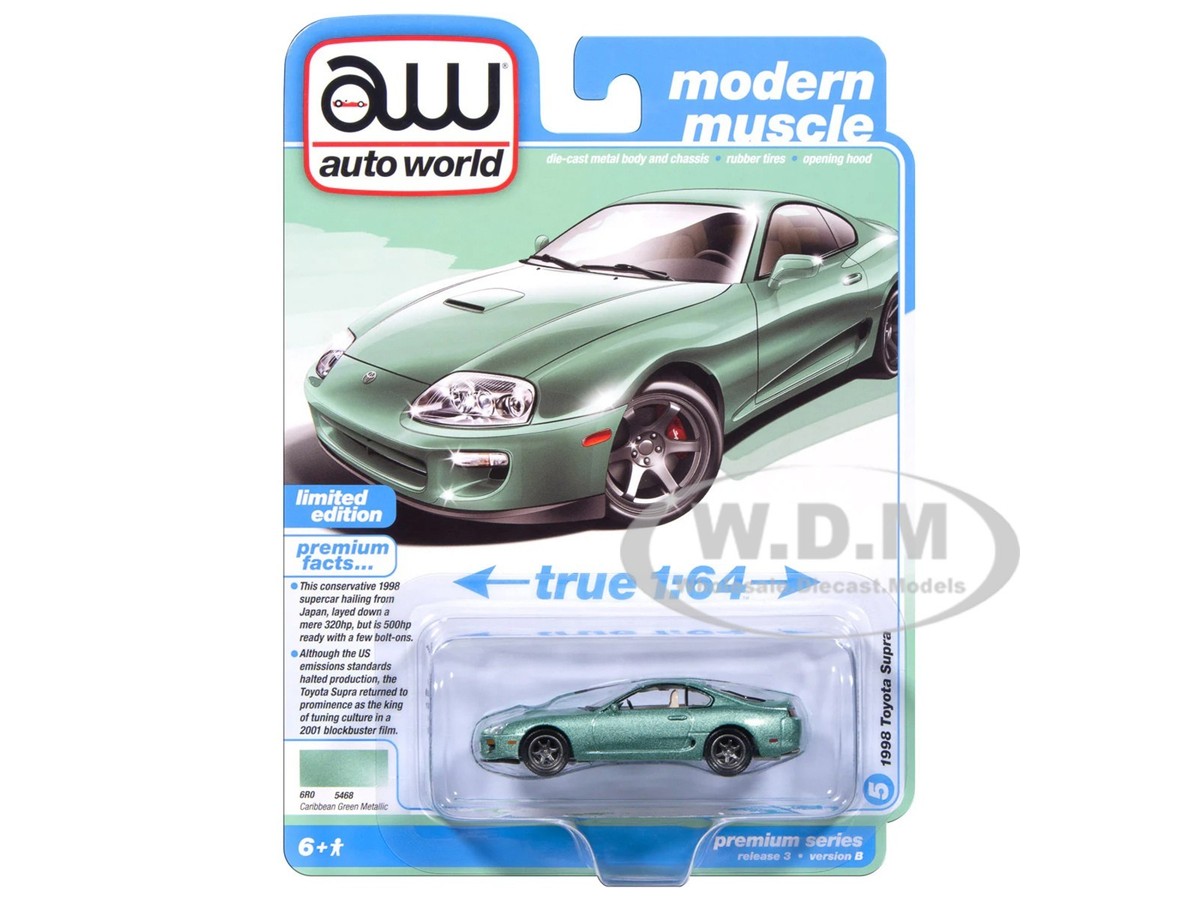 1998 TOYOTA SUPRA CARIBBEAN GREEN 1/64 DIECAST BY AUTO WORLD 64522