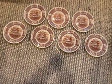 7 Alfred Meakin FAIR WINDS FRIENDSHIP OF SALEM 10.5" Brown Transferware Plates