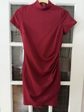 Windsor Women’s S Wine Mock Neck Ruched Bodycon Mini Dress | SKU 0040