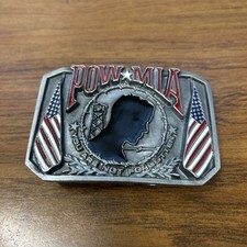 Vintage Pewter Tone Belt Buckle POW MIA You Are Not Forgotten Bergamot