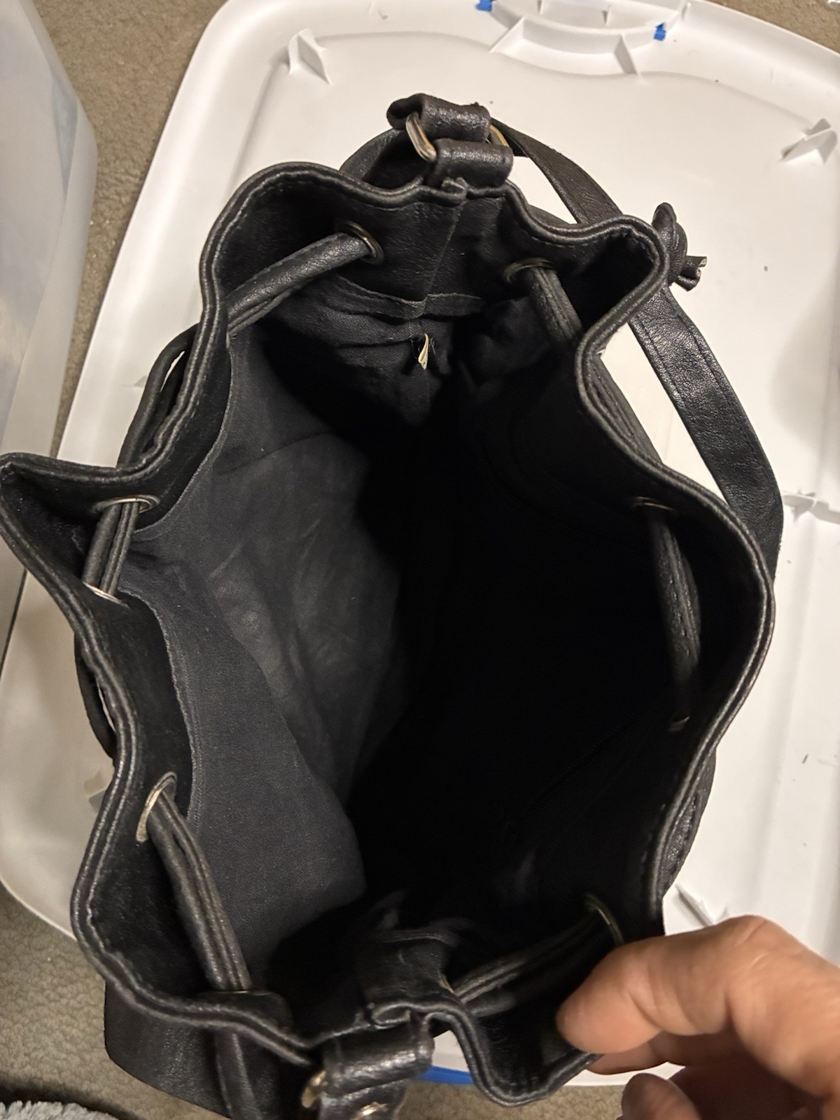 Black Leather Drawstring Backpack – Soft Leather … - image 4