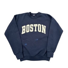 Vintage 90s Boston Navy Blue Crewneck Sweatshirt Distressed Graphic Pullover L