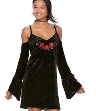 Disney COCO Cold Shoulder Dress Large Velvet Floral Embroidered Boho Whimsigoth