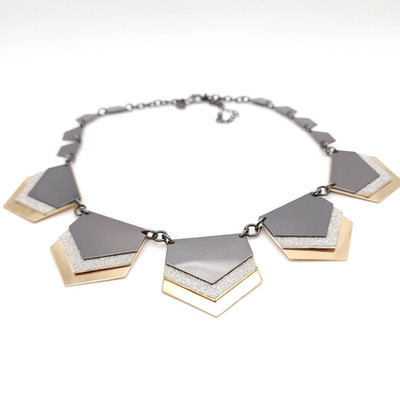 Express Signed Geometric Statement Necklace Gold Black Silver Glitter  18 