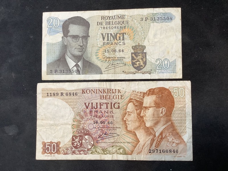 Belgium 1964/1966 20/50 Francs 2 Banknote Lot.  N3950