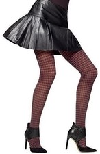 HUE Houndstooth Control Top Tights Claret S/M