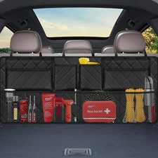 Femuar Large Car Trunk Organizer 42x18 Collapsible 8 Pockets Black