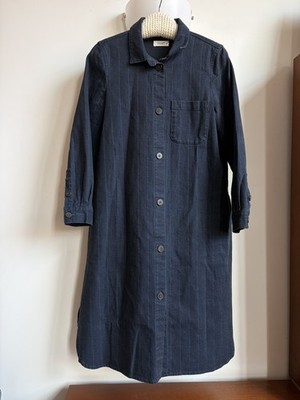 Toast Striped Denim Shirt Dress Size 10 Midi Indigo Blue Collared Long Sleeves