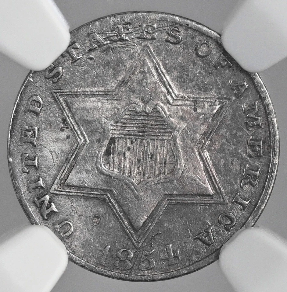 1854  3CS THREE CENT SILVER PIECE  NGC AU DETAILS "OBV SCRATCHED"   #8404746-014 - Image 2 of 4