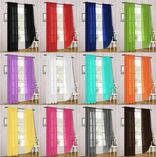 2 Piece Sheer Voile Rod Pocket Window Panel Curtain Drapes Many Sizes & Colors