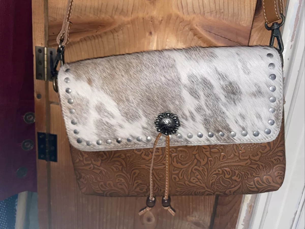 Myra Bags Womens Blossom Etched Leather Hair on Shoulder Bag