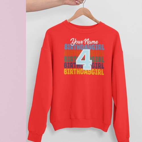Personalised Birthday Girl Sweatshirt Your Name Birthday Age Party Friendship - Picture 11 of 24