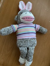 Dan Dee Sock Monkey with Bunny Rabbit Ears Striped Shirt 12” VGUC