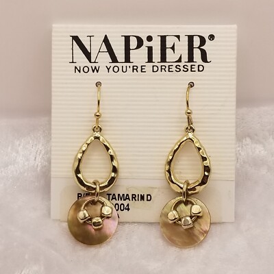 Napier Pierced Earrings Drop Dangle Gold Tone  Shell NWT