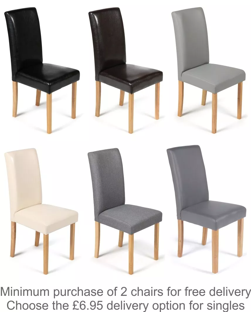 Dining Chairs Faux Leather Black Brown Cream Grey or Fabric Wood