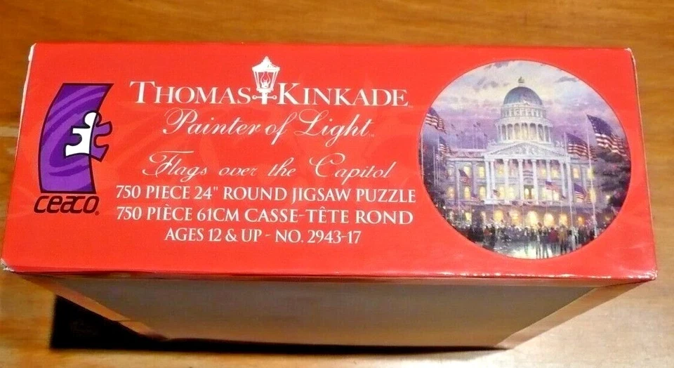 Ceaco Thomas Kinkade Jigsaw Puzzle Flags Over The Capitol 750 Piece 24” Round - Image 2 of 3