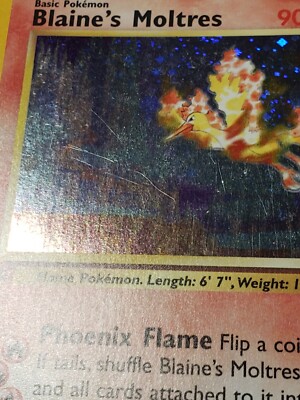 blaine's moltres pokemon card value Blaine's Moltres 1st Edition (1/132) NM, Gym Heroes Holo Rare Pokémon Card
