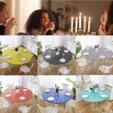 Round Vinyl Elastic Edged Flannel Backed Tablecloth Fitted Table Cover PVC