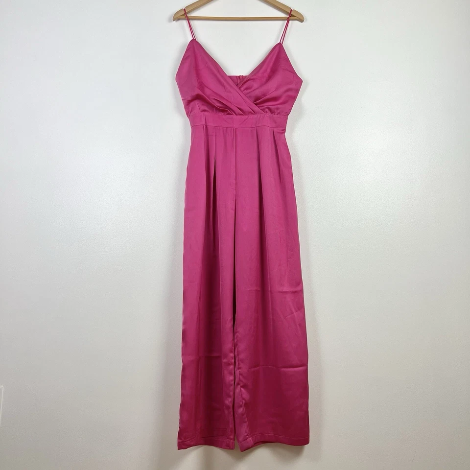 Sexy mono satinado rosa brillante para mujer talla S correas femenino fiesta glamour ropa de club nocturno Foto 2 de 4