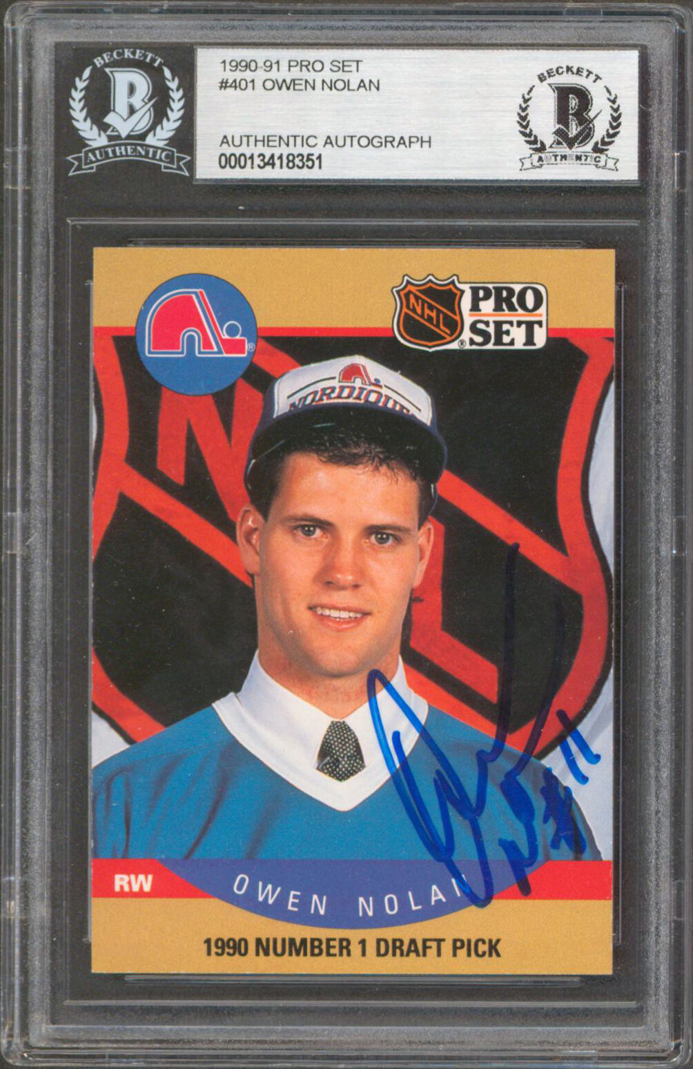 Nordiques Owen Nolan Authentic Signed 1990 Pro Set #401 Rookie Card BAS  Slabbed | eBay