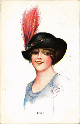 PC ARTIST SIGNED, VIENNA, GLAMOUR LADIES, BIG HAT, Vintage Postcard (b51586