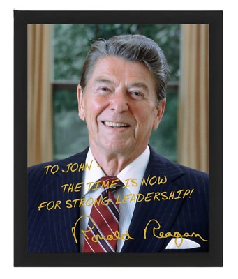PERSONALIZED PRESIDENT RONALD REAGAN STRONG LEADERSHIP MESSAGE 8X10 FRAMED PHOTO