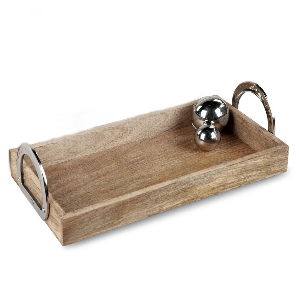 Tablett eckig 36cm Alu Griffe Mango Holz Serviertablett 538642 formano Tischdeko