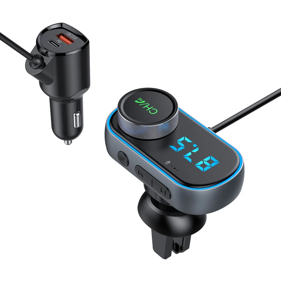 Bluetooth Car FM Transmitter Micro SD LED AUX Radio QC PD USB Adapter MP3 Player - Image 2 of 4