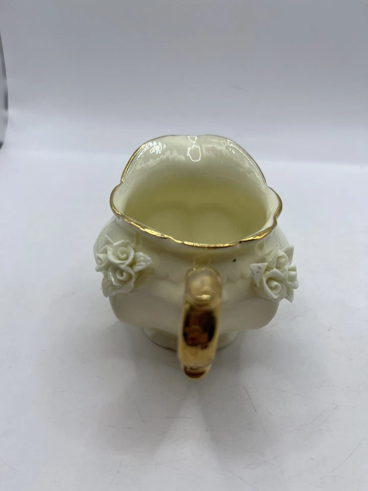 Vintage Cream And Gold Gilded Small Milk Creamer With 3D Applied Roses Floral - Image 3 of 4
