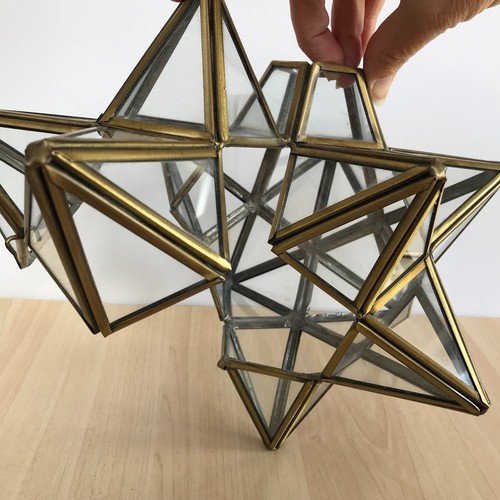 Vintage Moravian Star Pendant Ceiling Light Shade Brass & Clear Glass 21cm - Picture 8 of 13