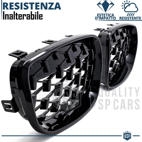 GRIGLIE Anteriori PER BMW Serie 1 E87 E81 E82 E88 Mascherine Nero Lucido Diamond - Foto 9 di 12