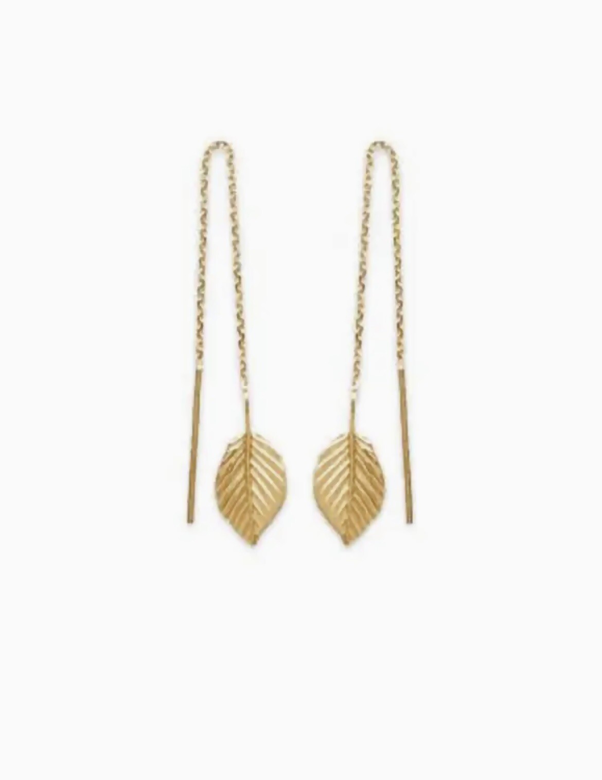 Boucles d'oreilles traversantes feuille or 18k contre les allergies aux oreilles