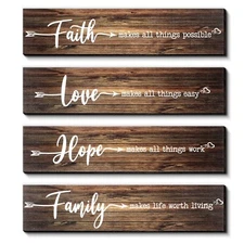 Jetec Decorative Signage, 4pcs Rustic Wood Signs - Faith Hope Love Family, Wa...