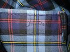 Blue and red plaid fabric with yellow and black trim, made in USA, Sz L.