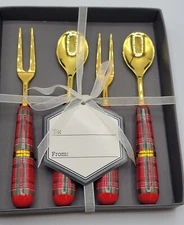 4-Piece Holiday Plaid Cocktail Fork & Spoon Set Thirstystone Dinning Table Decor